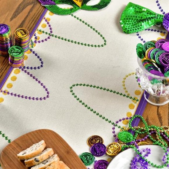 Mardi Gras Table Runner Party Decor Fleur De Lis Cottage Dining Decorative Cloth - Picture 4 of 4
